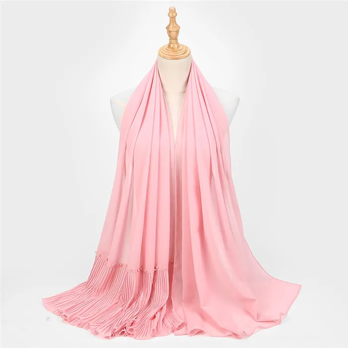 with pearl color2 Длинный шарф в стиле пэчворк, популярный шифоновый шарф с пузырьками, хиджаб с жемчужной складкой, шарф с швом, мусульманские шарфы - Цвет: with pearl color2