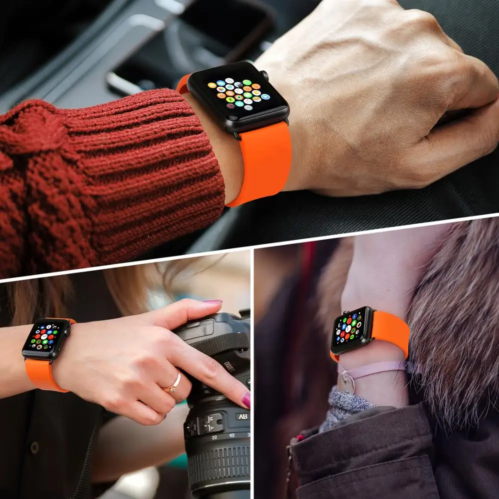 Ремешок сменный резиновый для Apple Watch Band 44 мм 40 Series SE 6 5 4 3 2 iWatch 42 38 мм|Ремешки часов|
