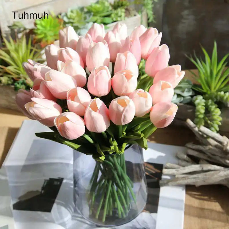 

20pcs/lot PU Mini Tulip Fake Flower Real Touch Flower Bouquet Artificial Flowers for Home Party Wedding Decoration