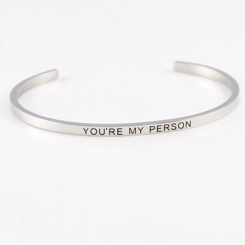 

4 Color 3.2MM "YOU'RE MY PERSON" Stainless Steel Positive Inspirational Personalized Bracelet Mantra Bangle For Women Gift