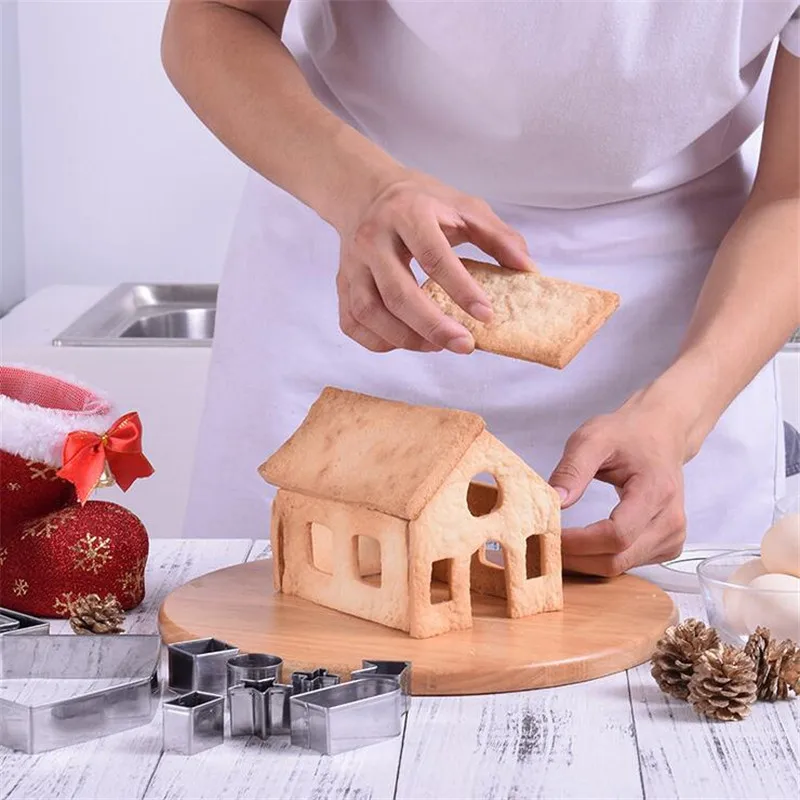 Stainless Steel Christmas Cookie Cutters Set Mold Gingerbread House Biscoito Biscuit Mould Xmas Tree Baking Accessories