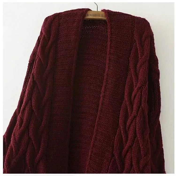 

Autumn and Winter Women's Jacket Loose Long Section Korean Version of The Large Size Thick Wool Twist Sweater Cardigan