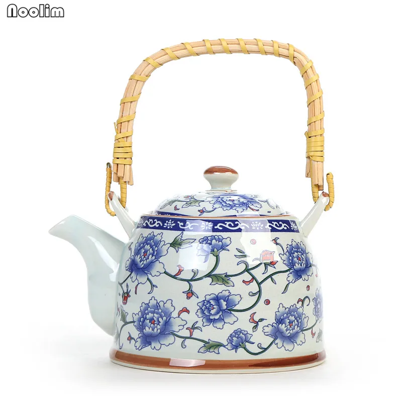 NOOLIM 650 мл керамический чайник с высокой термостойкостью, синий и белый фарфоровый чайник с ручкой, маленький чайник с фильтром