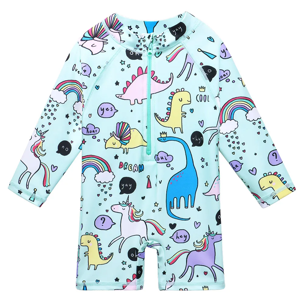 BAOHULU Cartoon Dinosaur Baby Swimwear Girl 2020 Summer Long Sleeves Children Swimsuit Girls Boys Swimwear Toddler Bathing Suit