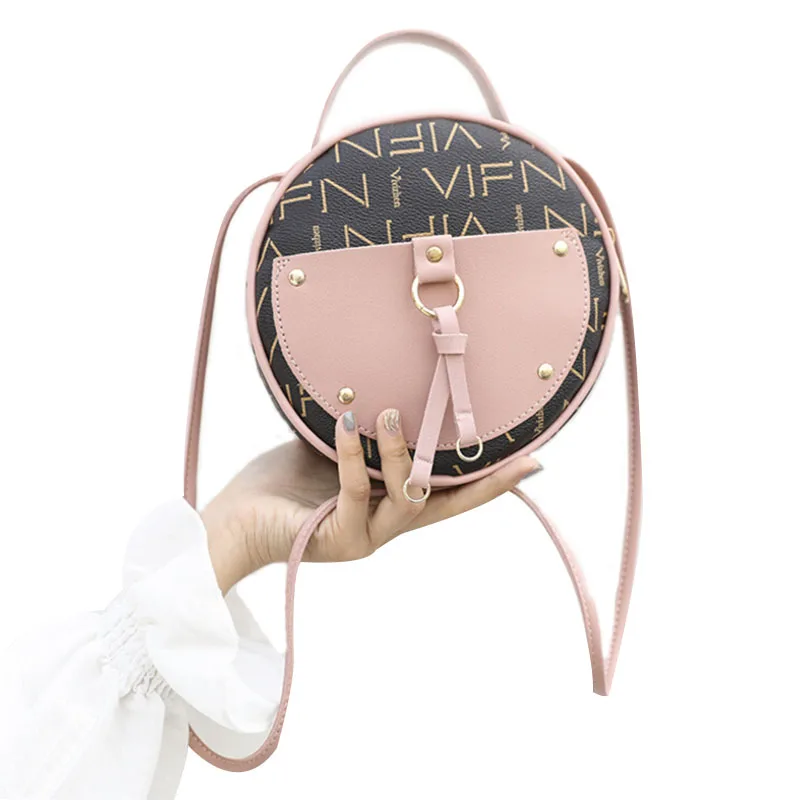 

Vintage Scrub Leather Round Designer Crossbody Bag For Women 2019 PU Leather Shoulder Bags Ladies Small Handbags Mini Tote Bag