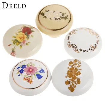 DRELD 1Pc Round Furniture Knobs Ceramic Cupboard Drawer Cabinet Knobs and Handles Door Kitchen Pull Handles Furniture Fittings