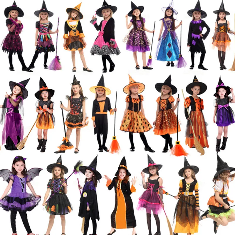 Halloween Costumes for Kids Children Girls Witch Costume Cosplay Party Role Play Vampire Dress Christmas | Тематическая одежда и