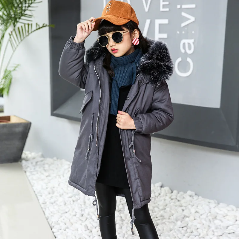 

Winter jacket For Girl 2018 New Girl Outerwear & Coats Parkas Thick Hooded Solid Fur Collar Jacket For A Girl Children's Clothes
