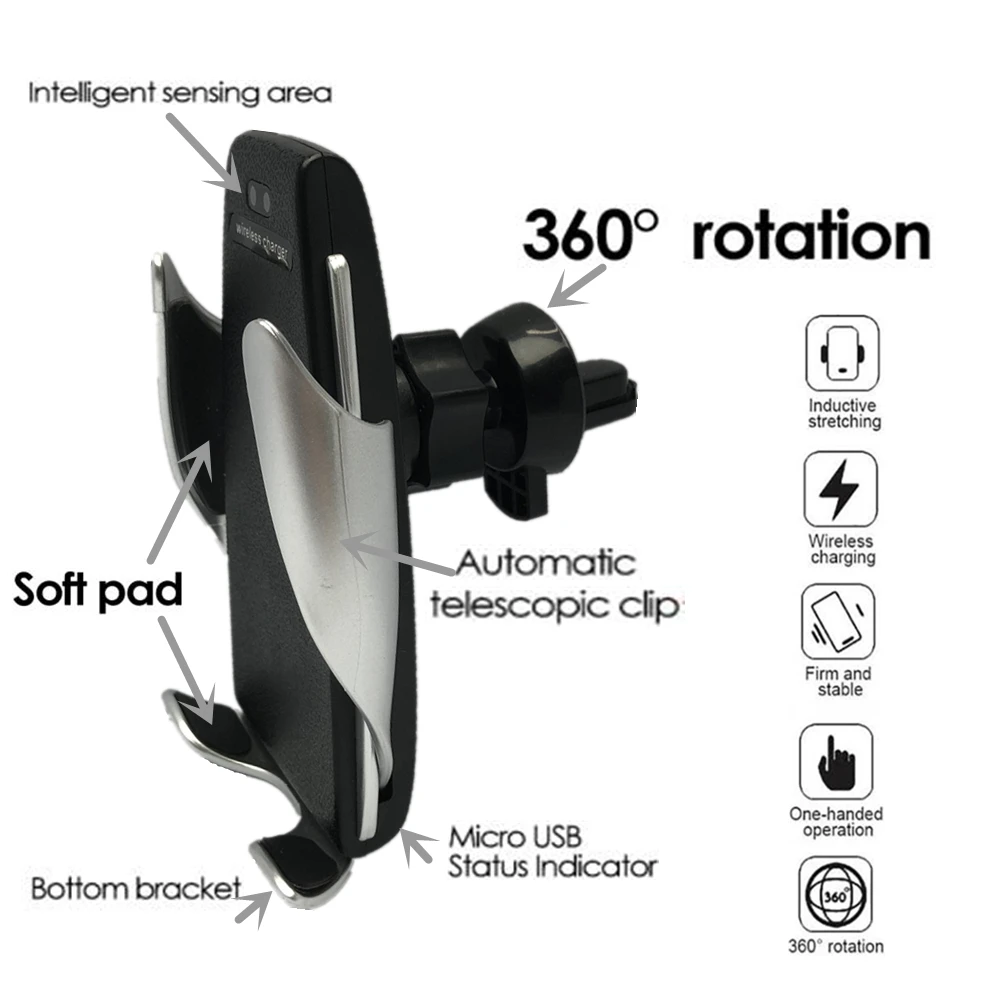 Bestand Wireless Charger in Vehicle Automatic Fast Charging Phone Holder in car for iPhone xr 8p xs max Samsung S9S10 360 AC 10w Bestand Wireless Charger in Vehicle Automatic Fast Charging Phone Holder in car for iPhone xr 8p xs max Samsung S9S10 360 AC 10w