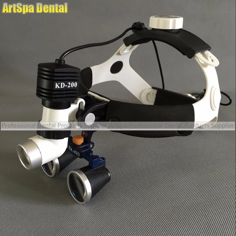  3.5X 420mm Portable Dental Binocular Loupes + One-way Moveable LED surgical Headlight