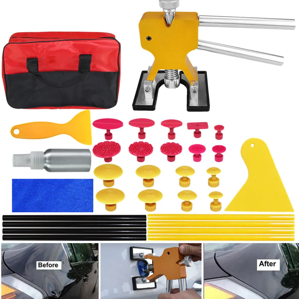 

Auto Paintless Dent Repair Kits Gold Dent Lifter Dent Repair Tool Kit Pops a Dent puller Kit for Car Hail Damage Remove