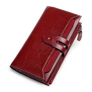 

Luxury Women Long Wallet Female Cow Leather Wallet Woman Vintage Ladies Purse Zipper Coin Purse FRID Card Holder Femme Wallet