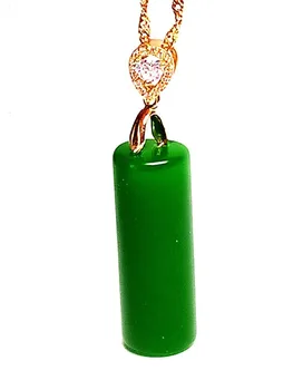 

Koraba Natural Chinese Xinjiang Green Jade Gemstone Cylinder Gold Chain Necklace Fine Jewelry