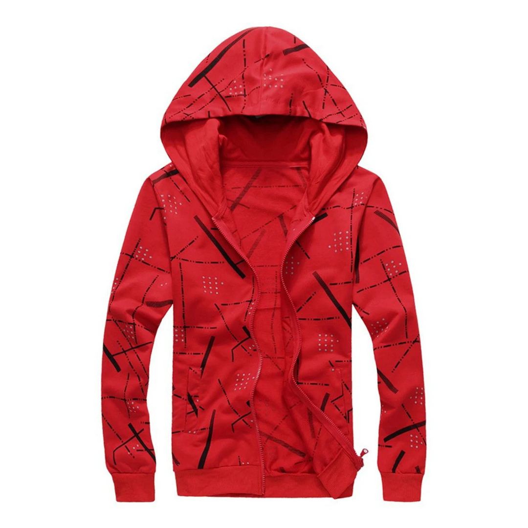 Men Fashion Hoodies Zipper Printed Slim Pullover Sportswear Sweatshirt