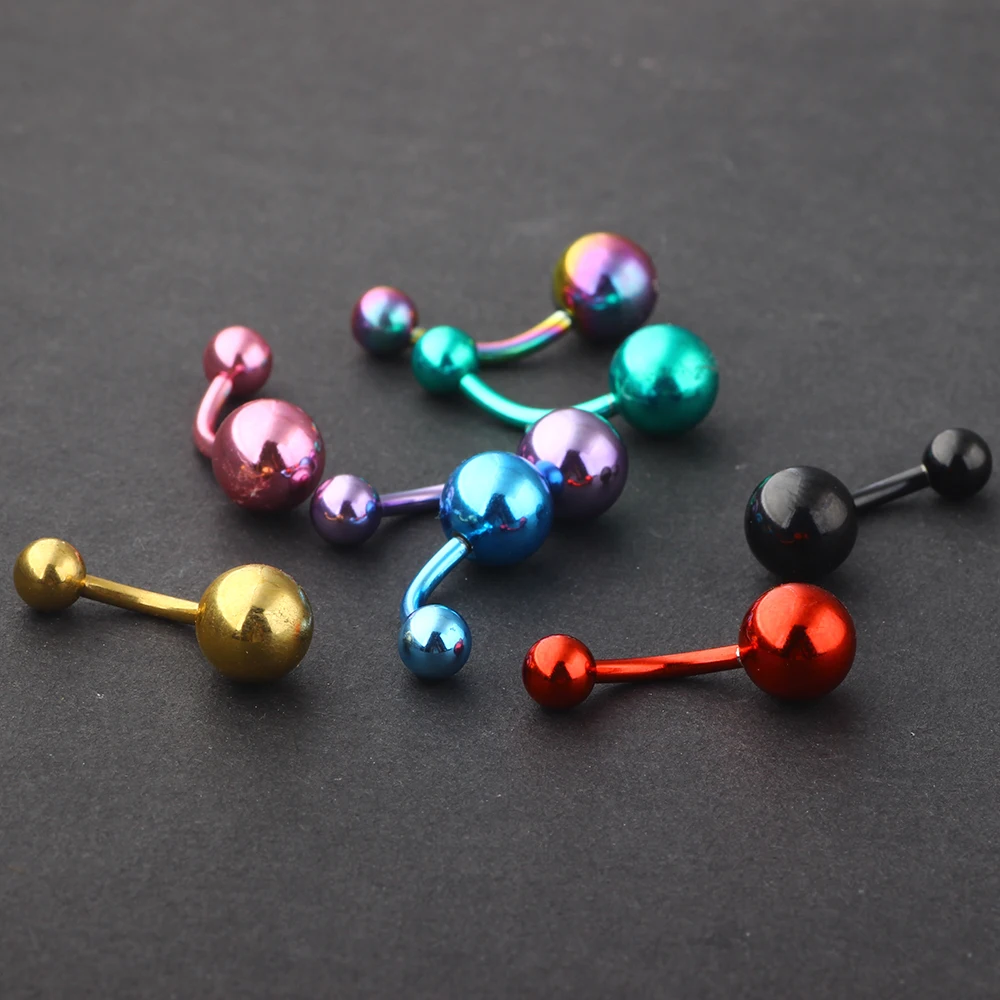 JUNLOWPY Anodized Stainless Steel Body Jewelry Navel Bell Button Rings 14g Fashion Belly Rings Ear Piercing Bar Barbell 100pcs