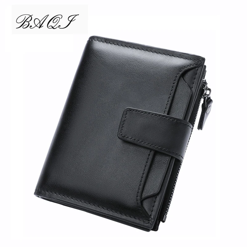 

BAQI Brand Men Wallets Genuine Leather Cow Leather High Quality Coin Purse 2019 Fashion Card Holder Man Zipper Wallets Short