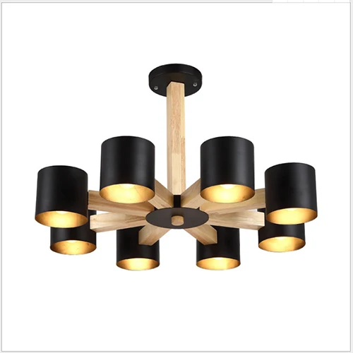 Современная люстра в скандинавском стиле из кованого железа и твердой древесины E27 для спальни, кухни, гостиной, спальни, ресторана, индивидуальная люстра - Цвет корпуса: Black    8 lights