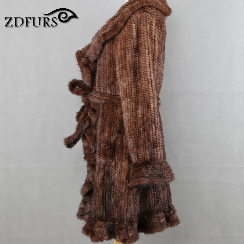 Véritable Brown Femmes Tricoté En black Volant Femelle Manteau Pardessus Vestes Conception Naturelle De Zdfurs Fourrure Luxe Longue Vison Survêtement cEwBxPtqT8