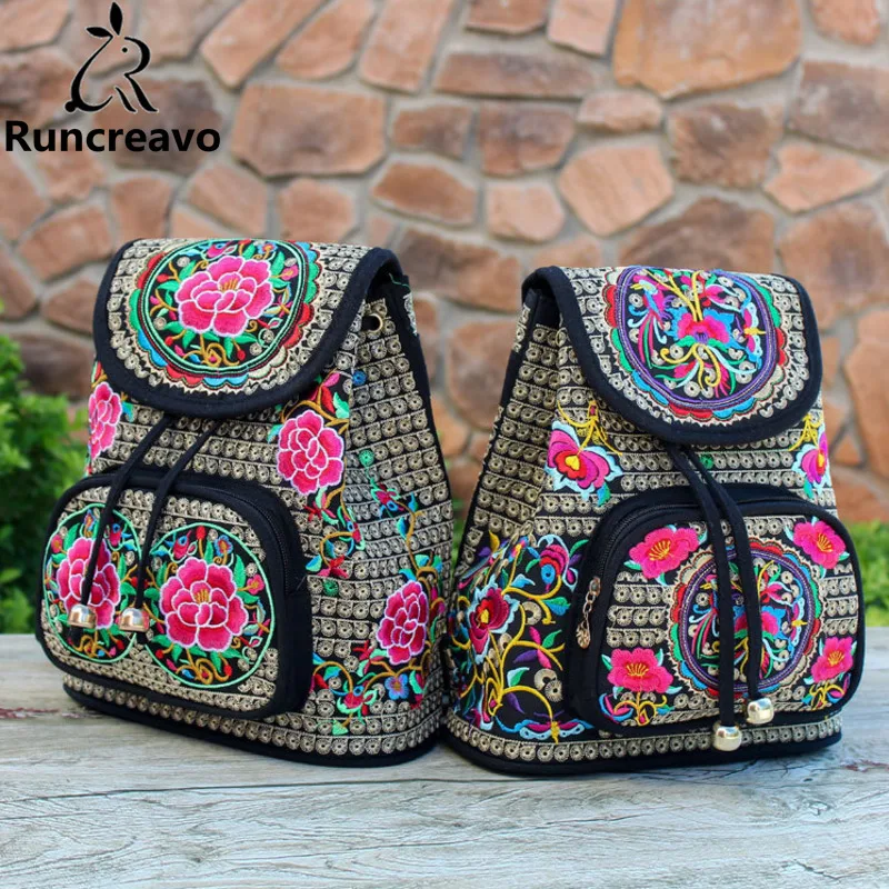 

2018 Rucksack Women Bagpack Sac A Dos Femme National Embroidery Flower Backpack Back Bag School Backpack Bags For Teenage Girls