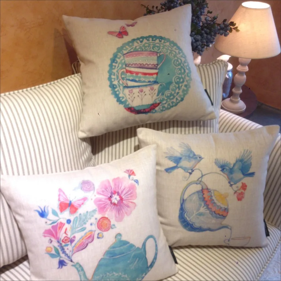 Korean Garden Printed Pillowcase Fresh Simple Small Teapot Cushion