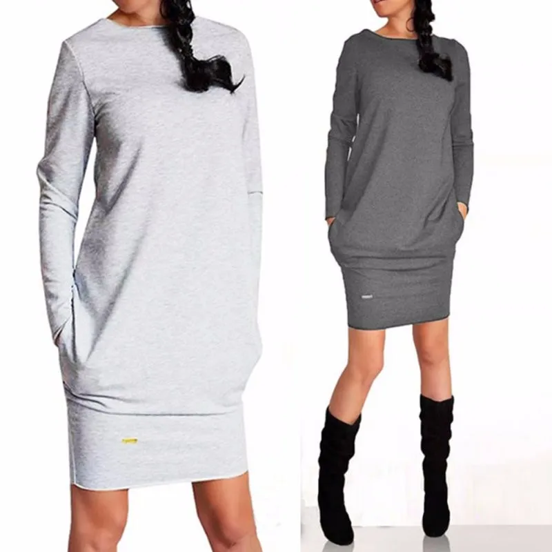 

New 2017 Women Summer Autumn Sexy Casual dress Fashion elegentDress Vestidos Long Sleeve Gray Slim XXXL Dress