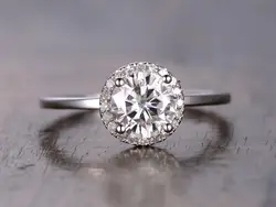 Myray 6.5 мм круглый Чарльз и Colvard Муассанит 14 К белого золота простые Группа Diamond Halo Обручение кольцо обручальное кольцо для женщин мужские