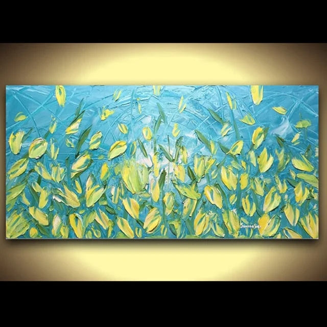 Hand Painted Landscape Impasto Blue Yellow Fl Palette Knife Hand Painted Landscape Impasto Blue Yellow Fl Palette Knife Abstract Oil Painting Canvas Wall Decor Living