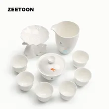 Японский стиль белый из нефрита и фарфора олень чайный набор кунг-фу керамика чайная посуда 1 чайник+ 6 чайных чашек+ 1 ярмарка чашка+ 1 Чайный фильтр набор