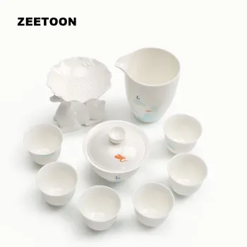

Japanese Style White Jade Porcelain Deer Kung Fu Tea Set Ceramics Teaware 1 Teapot + 6 Teacups + 1 Fair Cup + 1 Tea Filter Set