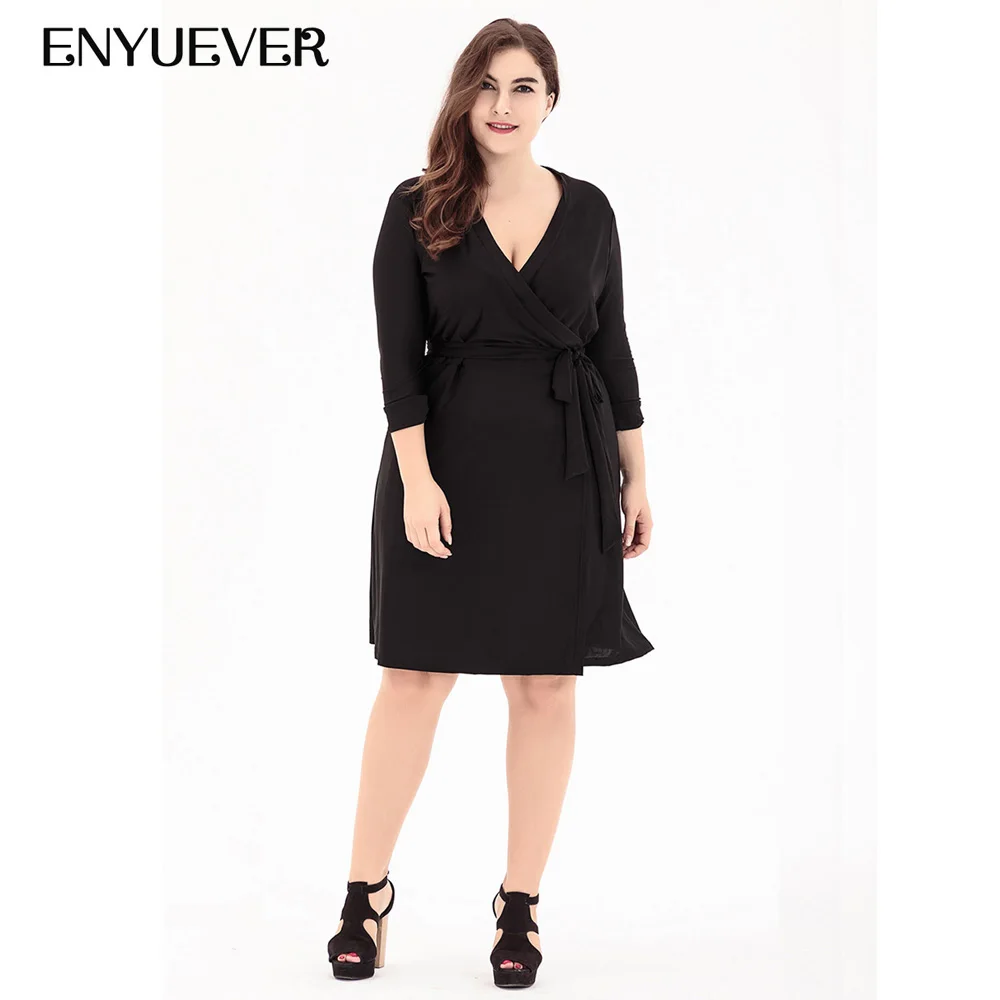 Enyuever платья размера плюс для женщин 4XL 5XL 6XL Осенние элегантные с рукавом 3/4