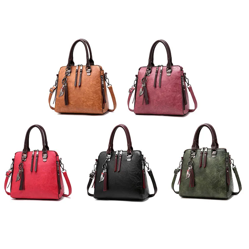 Alandtus أزياء المرأة البسيطة حقيبة ساعي مصمم Crossbody أكياس شرابة الإناث حقائب كتف جلد طبيعي فاخر حقائب