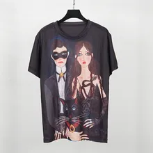 Футболки, женская футболка, футболка с принтом, черный узор, кошка, девочка, мальчик, топы, весна-лето, роскошная брендовая Мода