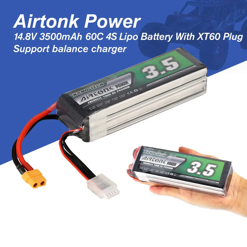 

Airtonk Power 14.8V 3500mAh 60C 4S 1P Lipo Battery XT60 Plug Rechargeable for RC Racing Drone Quadcopter Helicopter Car Boat