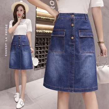 

New Summer Style Women Skirts Plus Size Fashion Casual Slim Solid Packets Jeans Skirts For Women Larger Denim Midi Skirts S-5XL