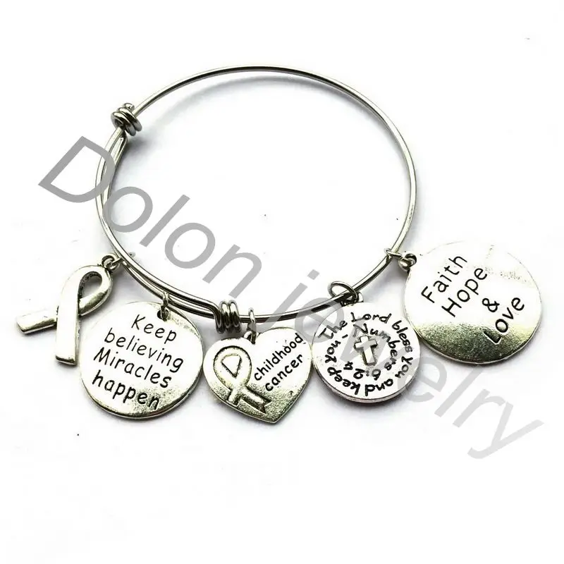 

Childhood Cancer Bracelet Stamped Jewerly Expandable Live Faith Hope Cancer Charm