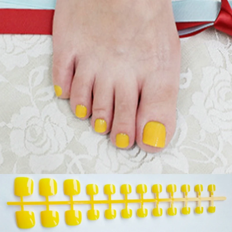 

Candy Yellow Press On Nails Feet Square Glossy Short Fake Toe Nails For Girls Acrylic Nail False Artificial Without Glue