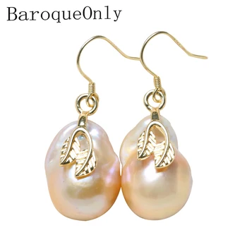 

BaroqueOnly Unique Natural Real Pink/purple Freshwater Pearl Drop Earring Jewelry Natural Charm Earrings big size pearls ED