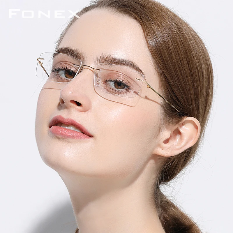 Najtaniej Rimless tytanowe okulary z lekkiego stopu rama mężczyźni Ultralight kwadratowe okulary korekcyjne kobiety bezramowe krótkowzroczność oprawki do okularów korekcyjnych okulary