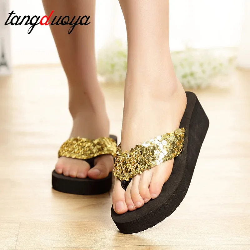 

Slipper Indoor & Outdoor Flip Flops Schoenen Vrouw Mules Shoes Women's Summer Sequined Anti-Slip Sandals ladies wedge sandals