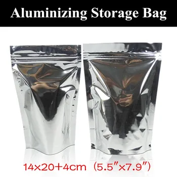 

50pcs 14x20+4cm (5.5"x7.9") 150micron Stand up Aluminizing Ziplock Bag Light-proof Electronic Cigarettes Foil Bag Films Bag