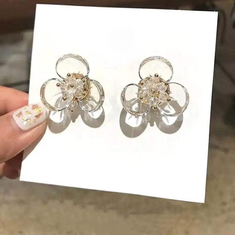 

Korean Simple Designer Flower Earrings 2019 New Transparent Acrylic Small pendientes mujer Chic Jewelry Wholesale