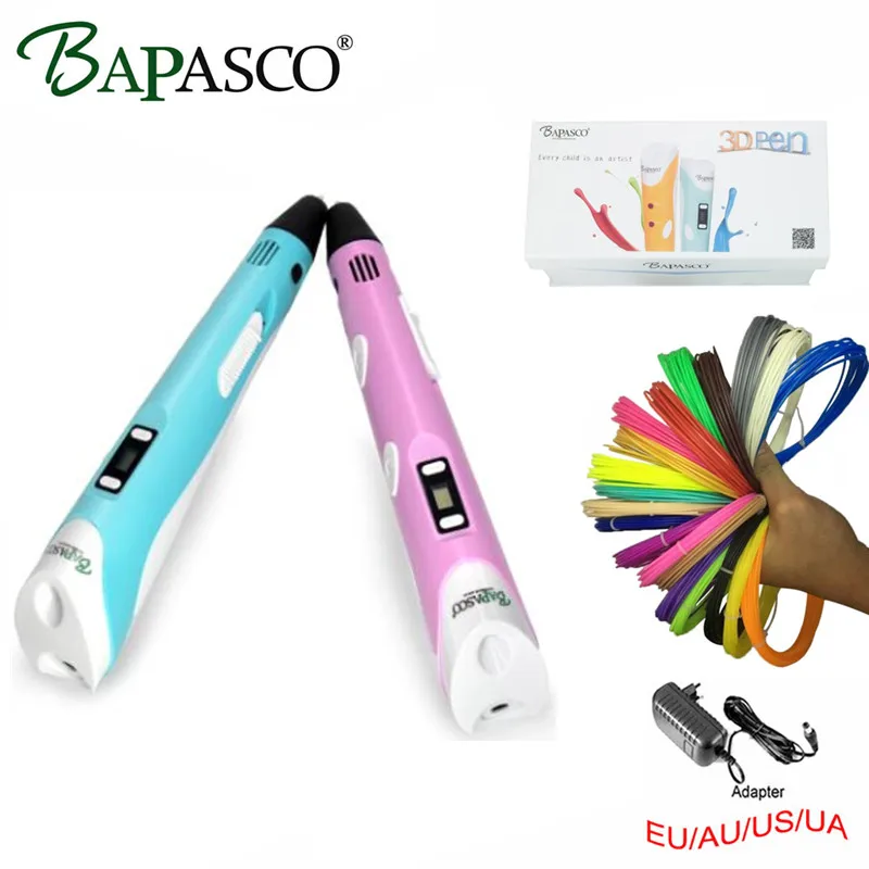 BAPASCO 3d Pen 2st Generation 3D Magic Pen LED Temperature Display Screen Add Free 20Color ABS