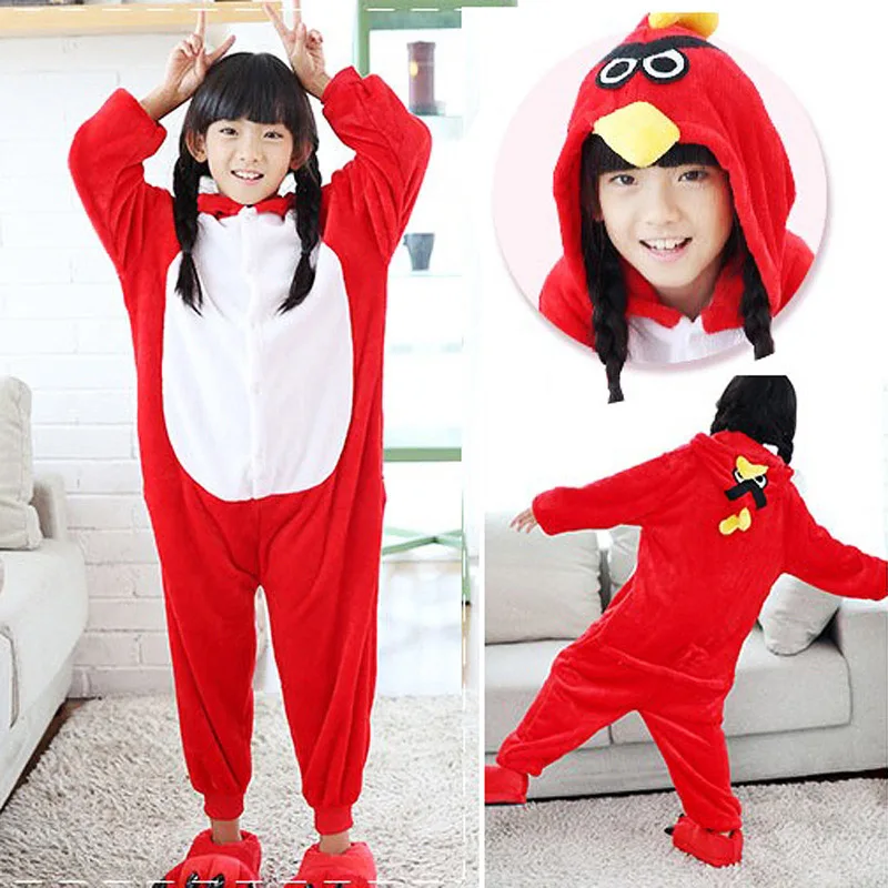 Зимняя Пижама кигуруми Angry Bird для взрослых и детей одежда сна мальчиков девочек с