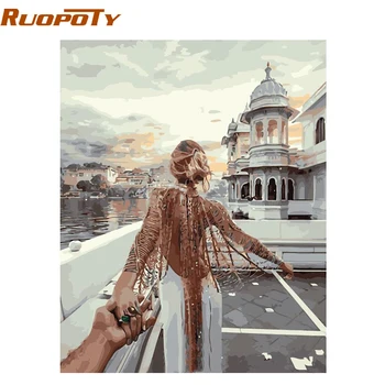 

RUOPOTY Frame DIY Painting By Numbers Romantic Modern Wall Art Picture Hand Painted Oil Painting For Living Room Unique Gift