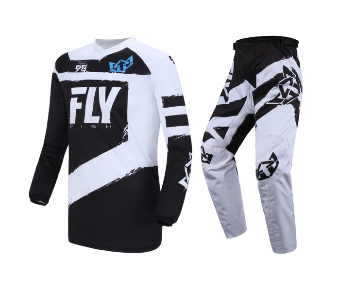 Fly Fish черный/Hi-Vis F-16 Джерси и брюки комбинированный набор MX/ATV/BMX/MTB '18 gear Dirt Bike Racing - Цвет: black-white