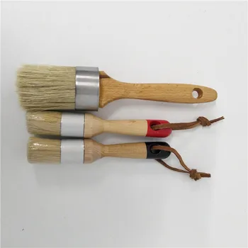 

3pc Chalked Paint Natural Pure Boar Bristle brush Waxing Combination Round Detail Brushes Use with All kinds of chalked Paint