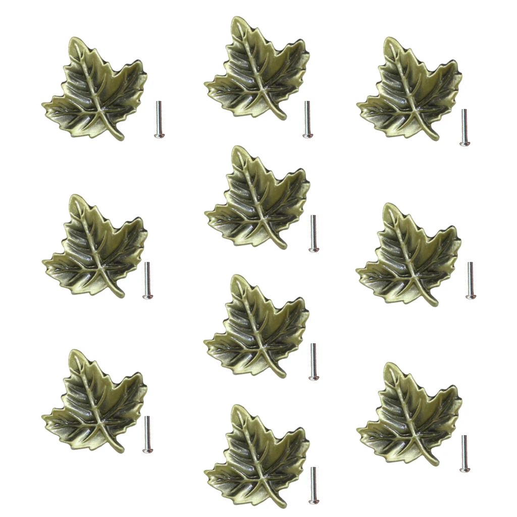 1Bag Zinc Alloy Antique Leaves Handle Drawing Cupboard Door Knobs Cabinet Wardrobe Pull
