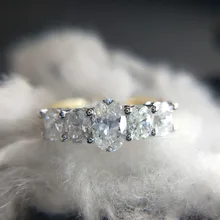 14K Yellow Gold and White Gold 1.2CTW 5pcs DF Oval Moissanite Engagement Ring Band lab Diamond Solitaire Wedding for Women