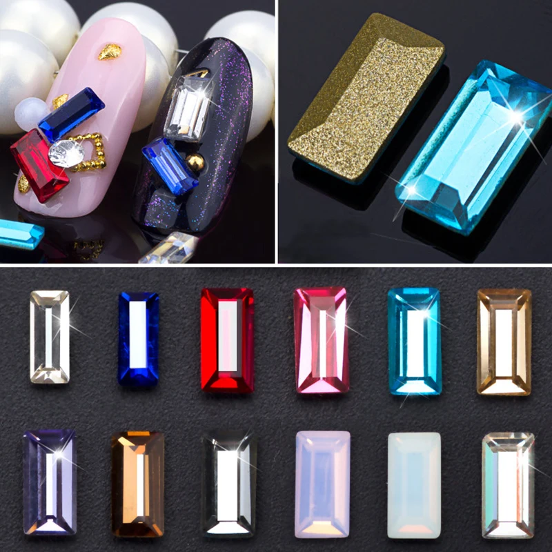

Mtssii Rectangle Rhinestone Resin Glass Sharp Bottom Gems Nail Art Decoration Glitter Nail Studs Rivets DIY Manicure