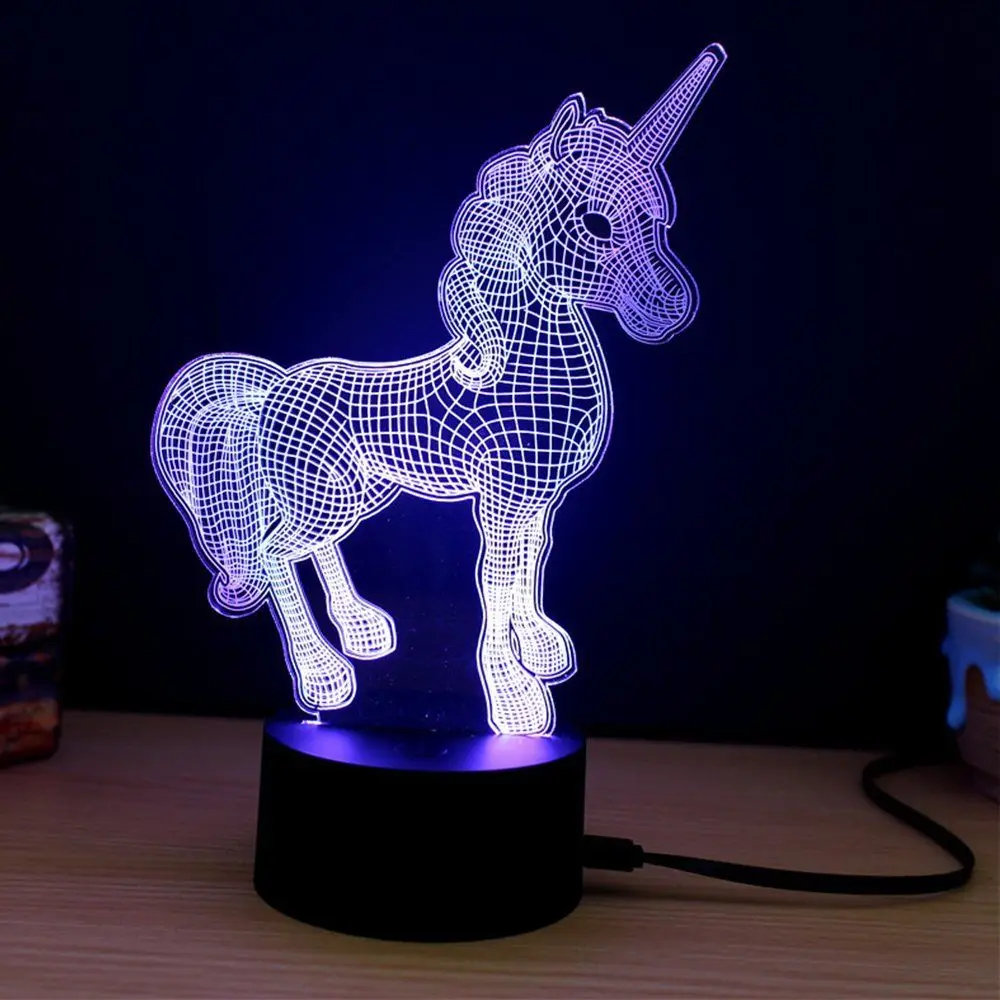 Единорог 3D ночь настольная лампа Light Touch 7 цветов Phantom атмосферу легкие мягкие